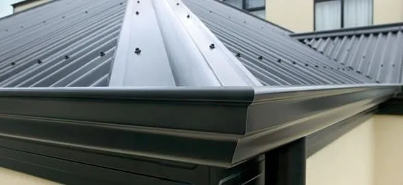 Close-up of Colorbond roof and gutter connection showing watertight seals